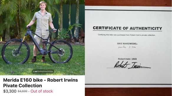 The e-bike that was purchased by Janelle Young, complete with a physical copy of the authenticity certificate. 