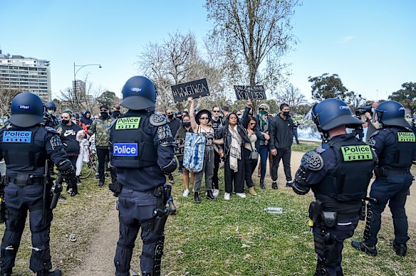 Stand off with Police at Albert Park.