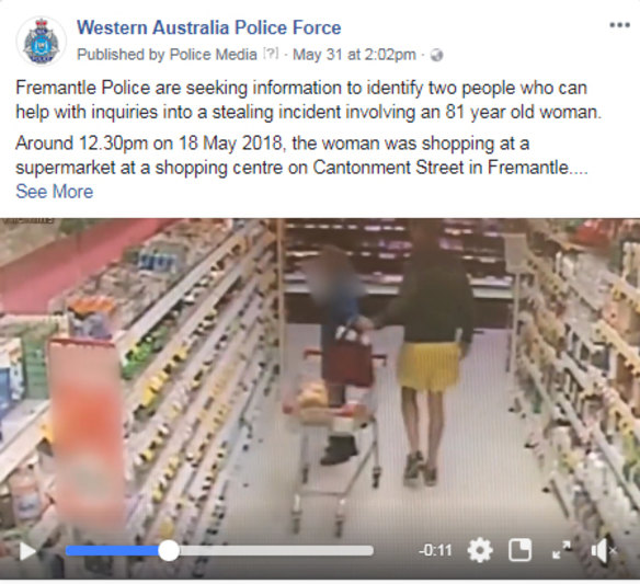 WA Police put out this call for information at the end of May, with CCTV footage allegedly showing the couple's co-ordinated theft of an 81-year-old woman's handbag while she shopped at Coles Fremantle. 
