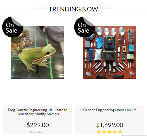Ethical questions: genetic engineering kits for sale on the website of The Odin, complete with live frogs.