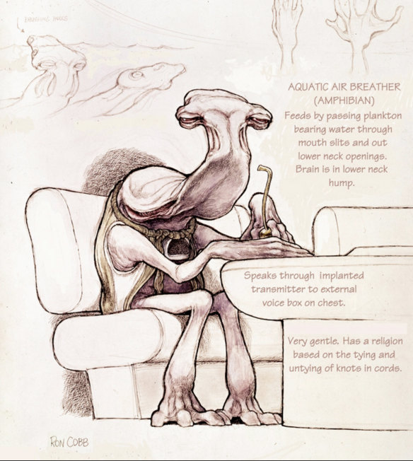 Ron Cobb's design for an alien from the famous cantina scene in the first Star Wars movie. 