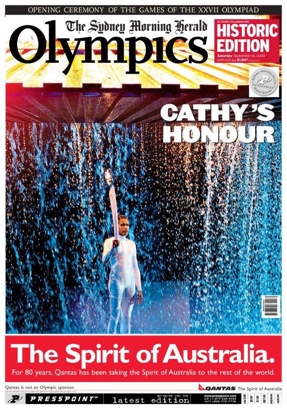 The front page of the Herald celebrating the opening night of the Sydney Olympics.