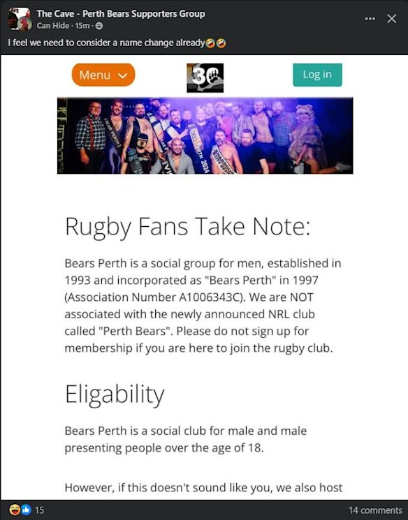 The notice shared by Perth Bears fans on Facebook