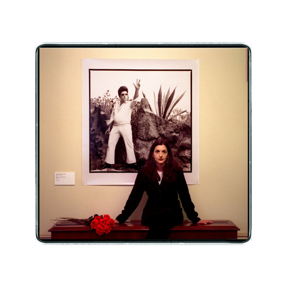 Papapetrou in 1998 with a work from her exhibition Elvis Immortal.