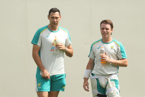 Testing times: Scott Boland is back in the Victorian fold, while teammate Marcus Harris has work to do after twin failures against Queensland.