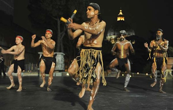 Indigenous dancers performing at The Vatican in Rome.