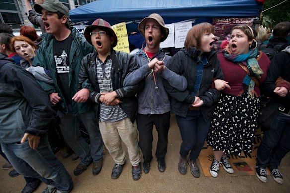 Arm-in-arm in the city square.