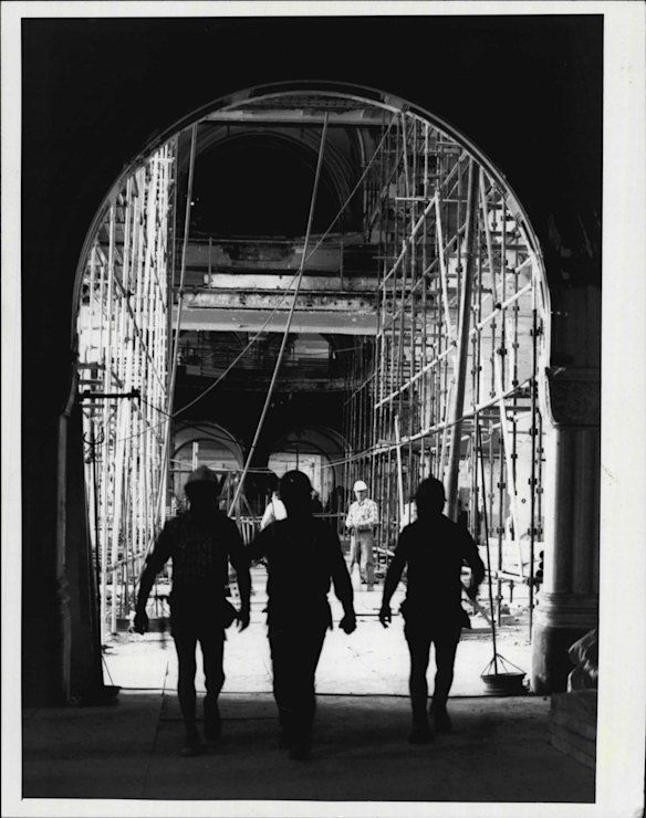 Queen Victoria Building undergoing restoration. October 8, 1984.