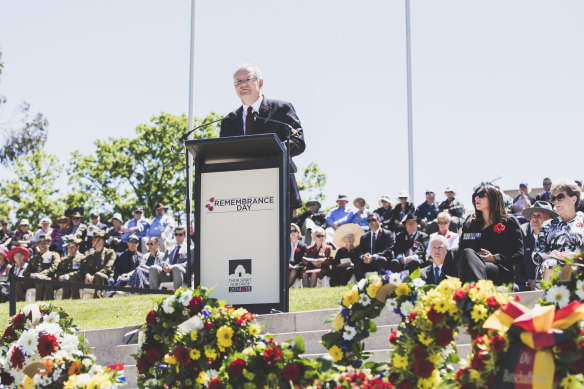 Prime Minister Scott Morrison delivers his Remembrance Day address 