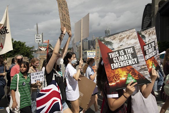 Young people gathered in front of the Prime Minister's Kirribilli residence for the School Strike 4 Climate protest.