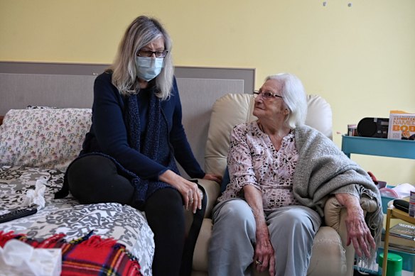 Elizabeth Newman and her mother Renata Kotur reunited after lockdown at Dudley Ford House at The Ponds.