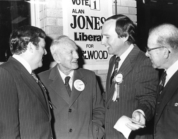 Alan Jones trade unionist father Charlie (centre), was a proud supporter during Alan Jones failed bid as a liberal candidate for the NSW seat of Earlwood in 1978.