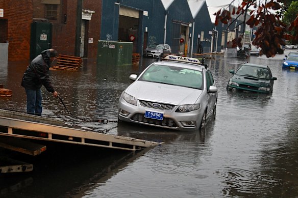 Sydney storm flooding at Renwick St Marrickville.