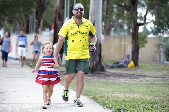  Mathilda Donnelly, 3, of Charnwood takes her uncle Josh Donnelly for a run.  