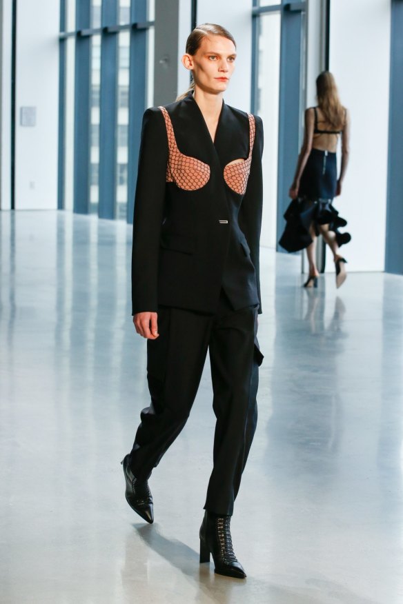 A model wears a design by Dion Lee at New York Fashion Week.