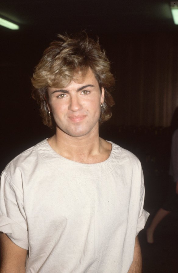 English pop star and one half of the duo 'Wham', George Michael, arriving at Heathrow Airport in 1984. 