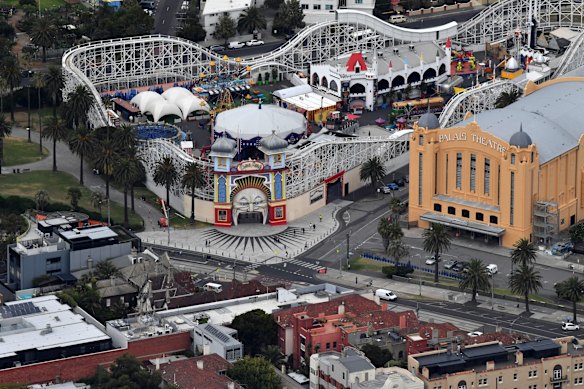 Luna Park and Palais Theatre, St Kilda in February this year taken from a helicopter.