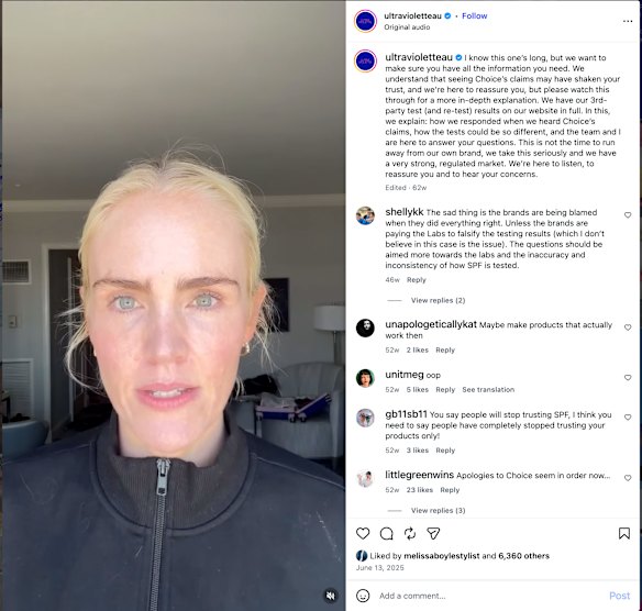 Ultra Violette co-founder Ava Chandler-Matthews and the brand initially defended their testing of Lean Screen in a social media video.