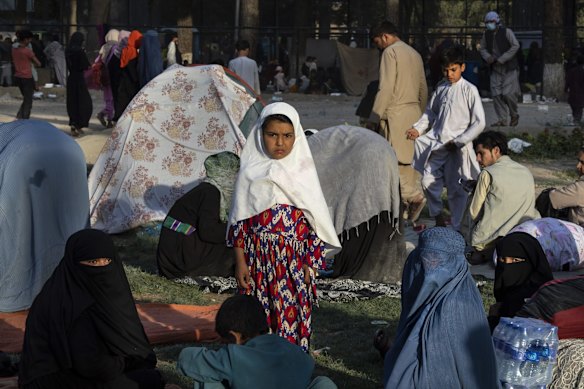 Displaced Afghans are seen at a makeshift IDP camp in Share-e-Naw park on August 12, 2021 in Kabul, Afghanistan. People displaced by the Taliban advancing are flooding into the Kabul capital to escape the Taliban takeover of their provinces.