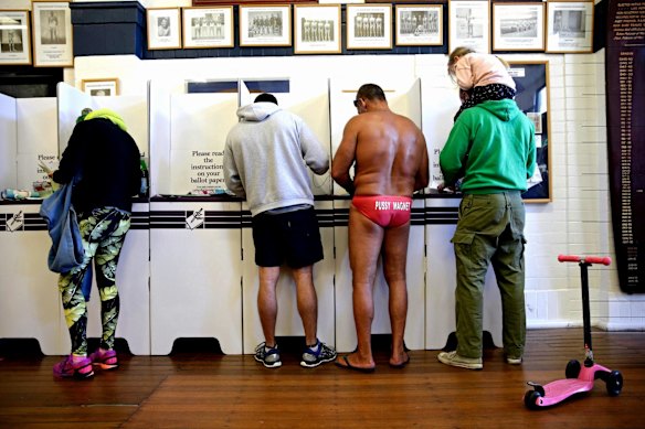 Voting booth at Bondi beach.