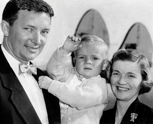 The family man sporting a bow tie in 1958.