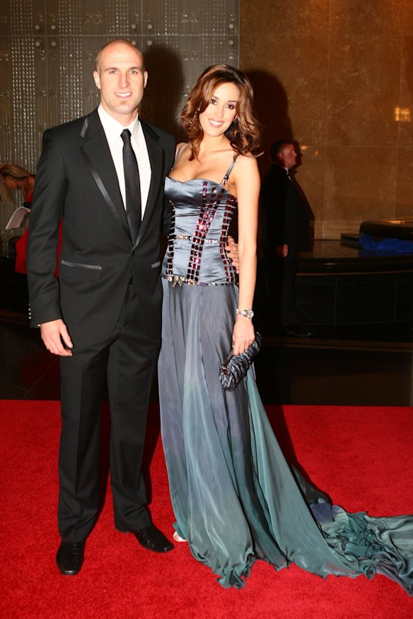 Chris Judd with Rebecca Twigley at the 2007 Brownlow Medal. Bec wore another gown by Paris trained, Perth designer Celestial Tenielle.