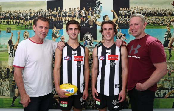 Generation Game: Father-son conscripts Callum Brown and Josh Daicos with their fathers and Magpie legends Peter Daicos and Gavin Brown in 2016.