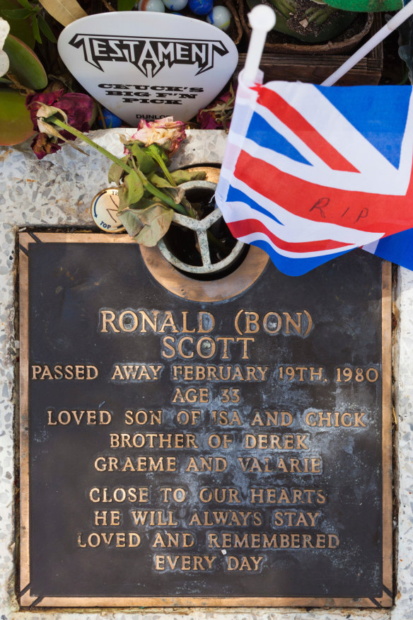 The frequented grave of Ronald (Bon) Scott in Fremantle.