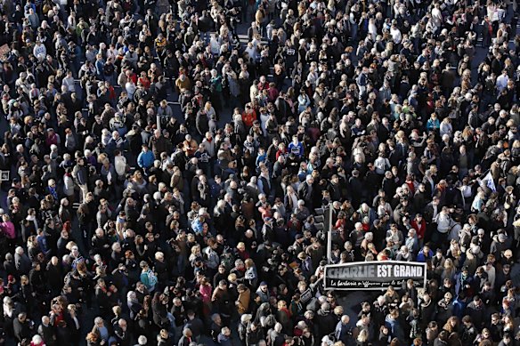 Several thousand people gather to pay tribute to the victims following a shooting by gunmen at the offices of the satirical weekly newspaper Charlie Hebdo during a demonstration in Marseille, January 10, 2015. French police searched for a female accomplice to militant Islamists behind deadly attacks on the satirical Charlie Hebdo weekly newspaper and a kosher supermarket and maintained a top-level anti-terrorist alert ahead of a Paris gathering with European leaders and demonstration set for Sunday. In the worst assault on France's homeland security for decades, 17 victims lost their lives in three days of violence that began with an attack on the Charlie Hebdo weekly on Wednesday and ended with Friday's dual hostage-taking at a print works outside Paris and kosher supermarket in the city.