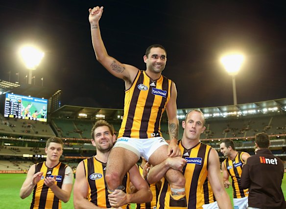 2014 Shaun Burgoyne is chaired off the field after his 250th game.