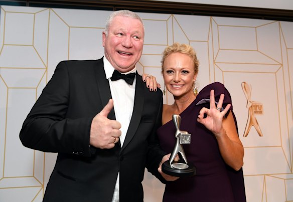 Scott Cam and Shelley Craft from The Block pose with their Logie award for the Most Popular Reality Program.