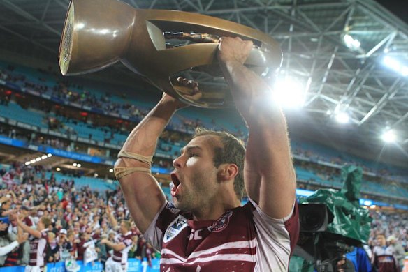 NRL Grand Final  2011 Manly Warringah Sea Eagles v  Warriors at ANZ Stadium, Brett Stewart celebrates winning it all again on Sunday October 2nd 2011.
