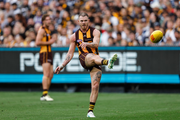 Kicking goals: Blake Hardwick has become an important forward for the Hawks since his shift from half-back.