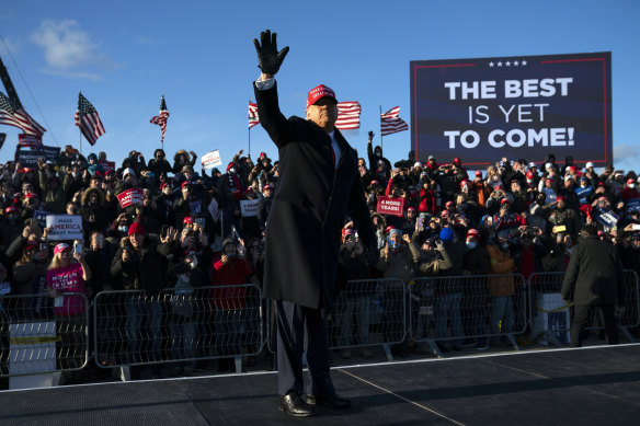 President Donald Trump walks off stage after speaking during a campaign rally in Pennsylvania.