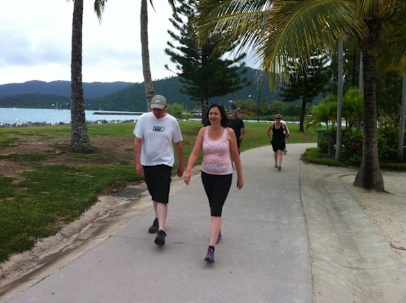 Opposition Leader Annastacia Palaszczuk goes for a morning walk in Airlie Beach on Thursday.