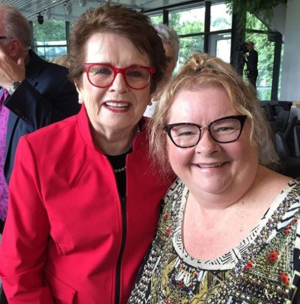 Mutual admiration ... Billie Jean King (left) with Magda Szubanski in Melbourne on Thursday.