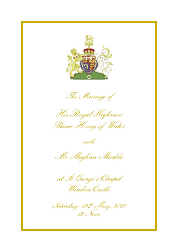 The cover of the Order of Service for the wedding of Prince Harry and Meghan Markle.