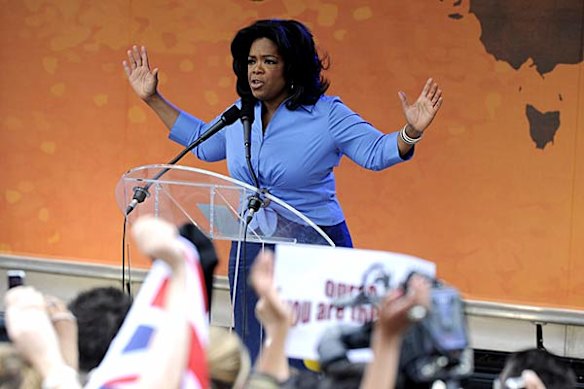 Oprah on stage.
