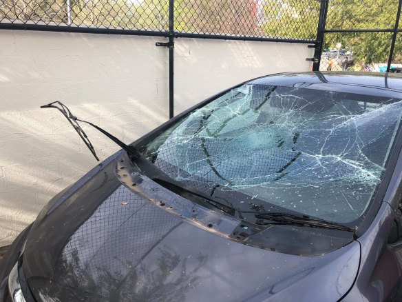 One of Koomarri's cars damaged by vandals. 