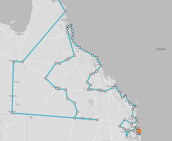 Where the Queens Baton Relay will run through Queensland in March and April 2018.