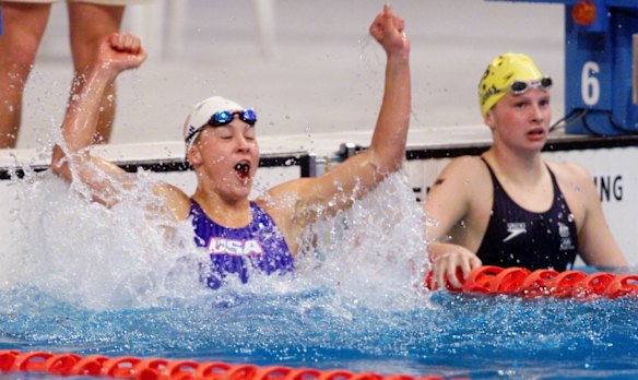 USA's Megan Quann after winning the final of the women's 100m breaststroke.