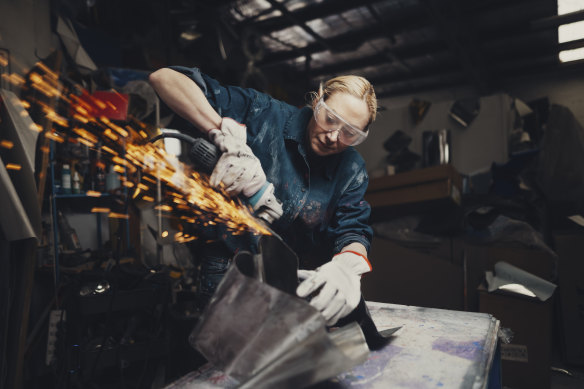 Olympian turned artist Clementine Stoney Maconachie at work in her Botany studio.