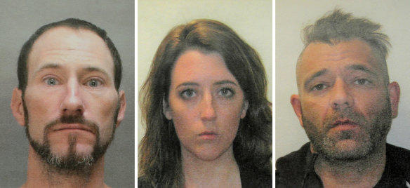 This November 2018 combination of photos provided by the Burlington County Prosecutors office shows (from left) Johnny Bobbitt, Katelyn McClure and Mark D'Amico.