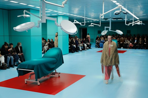 A model wears a creation as part of the Gucci women's Fall/Winter 2018-2019 collection, presented during the Milan Fashion Week.