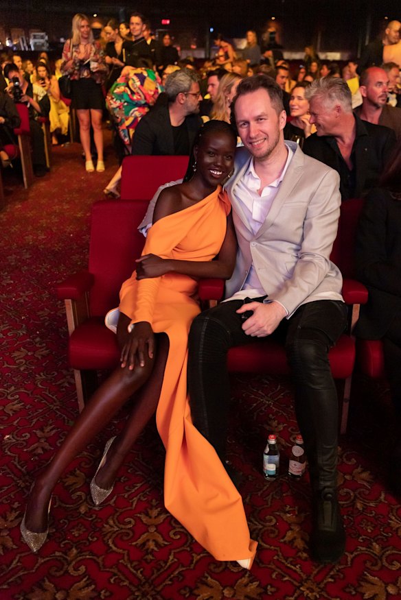 Adut Akech Bior in Toni Maticevski with Toni Maticevski.