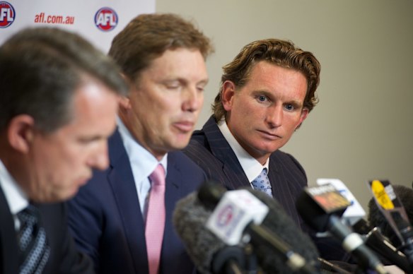 Essendon Football club press conference today regarding players given possibly illegal substances last season.
L/R CEO Ian Robson, President David Evans and Coach James Hird.
