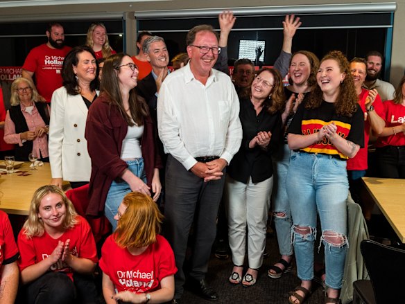Labor candidate for Bega, Dr Michael Holland, at the Adelaide Hotel in Moruya where Labor appears to be  on course for victory.