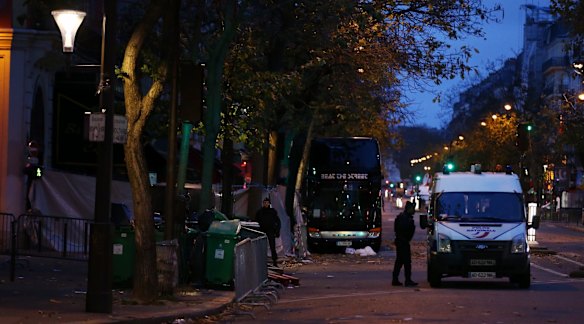 Police at Boulevard Voltaire near the Bataclan theatre in Paris, France.