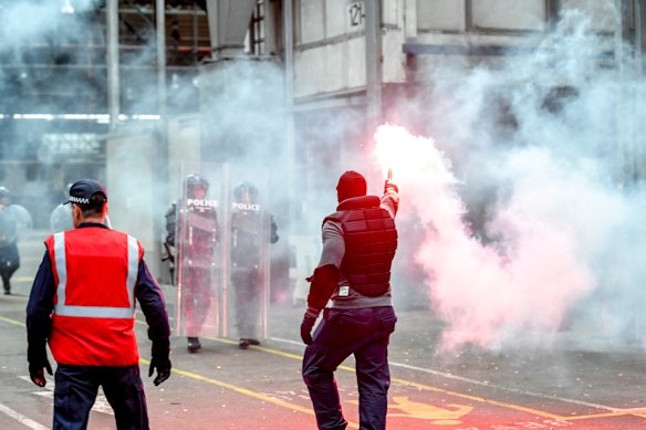 Training demonstration with the Public Order Response Team, Victoria Police in Melbourne.