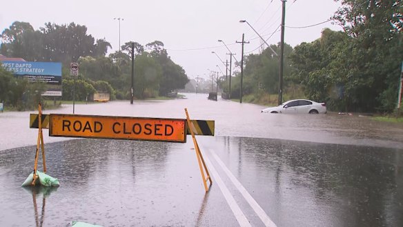 The submerged southern Wollongong town of Dapto this morning.